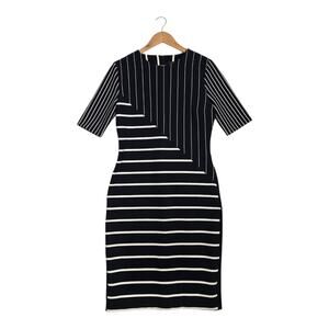 ZARA Woman Navy Pinstripe Midi Dress L Modern Minimalist Parisian Chic NWT
